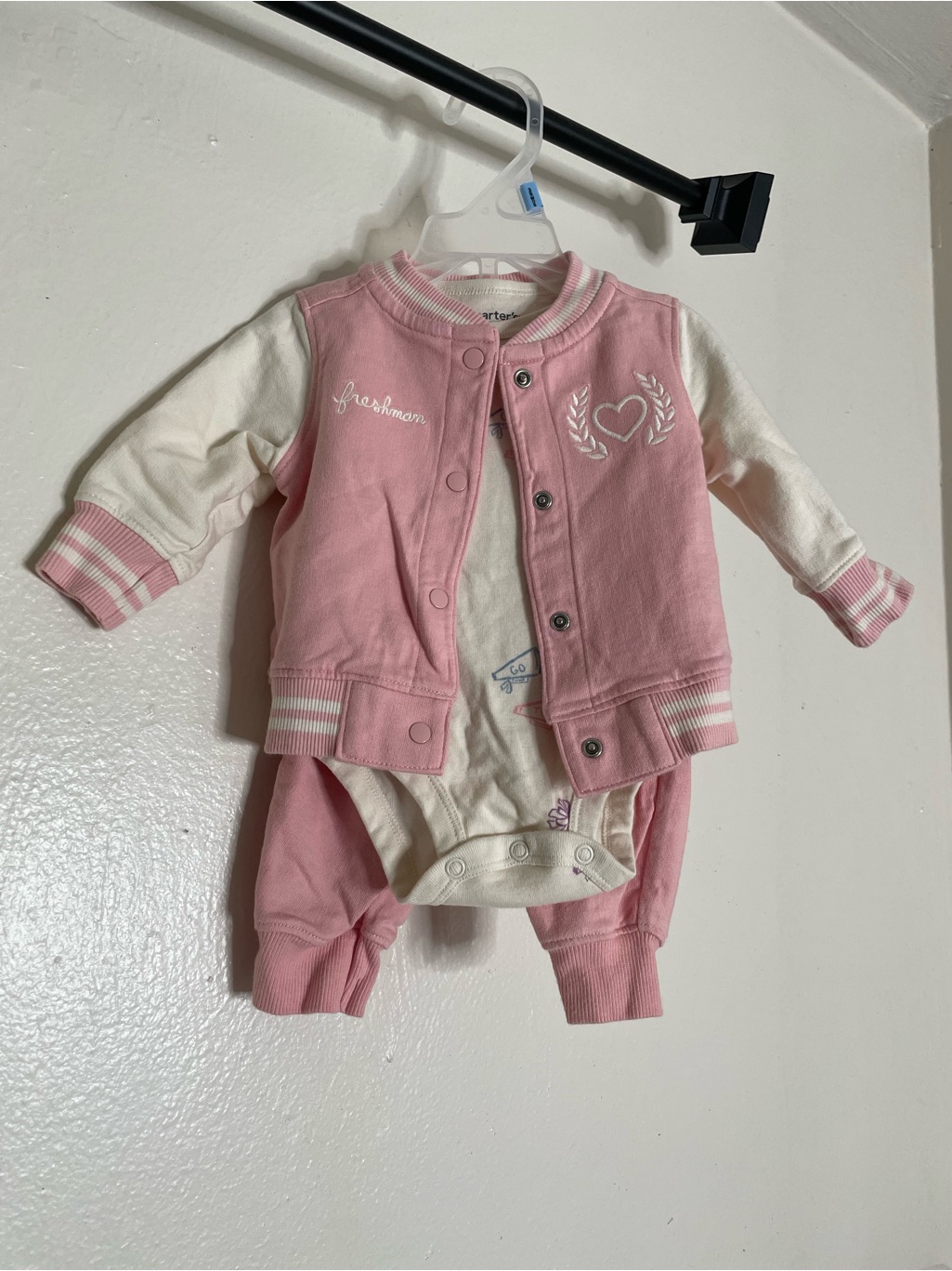 3m Carter's Baby Girl Varsity Bodysuit, Pants, Jacket Set